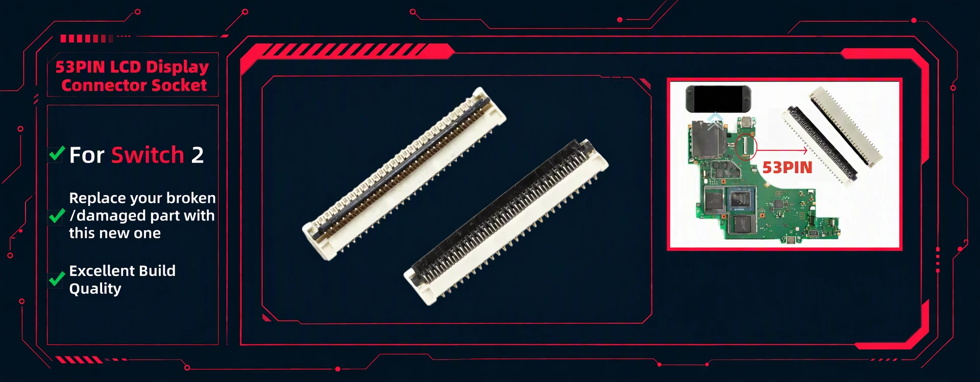 53-pin LCD display connector socket replacement for Nintendo Switch 2