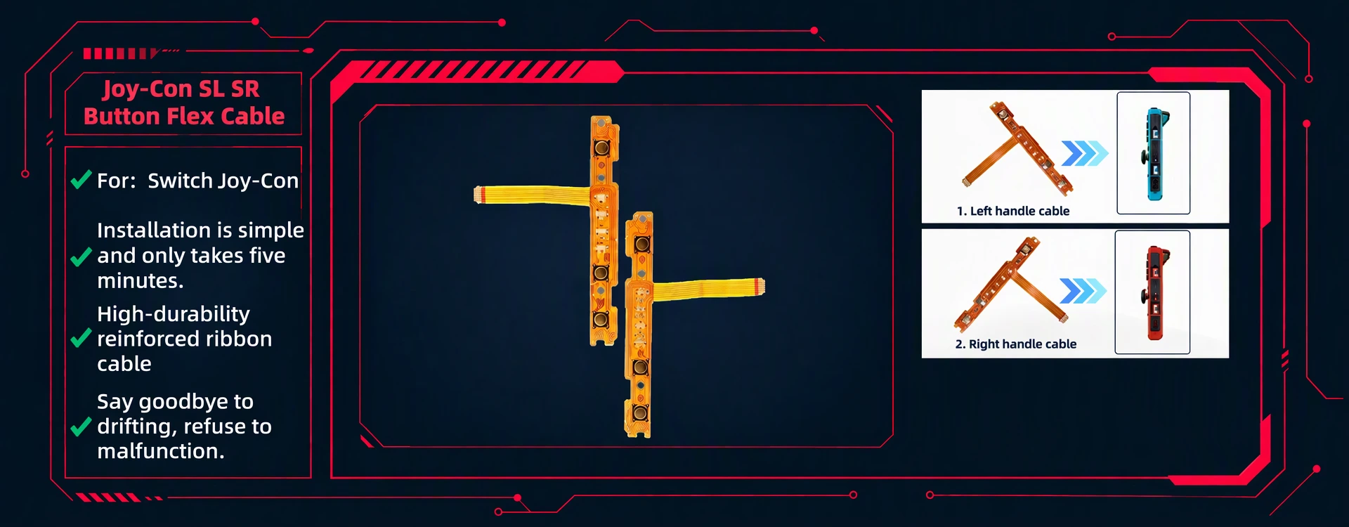 Joy-Con SL/SR button flex ribbon cable replacement, left and right handle, anti-drift