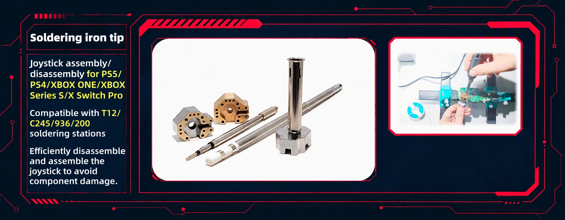 Soldering iron tip set for PS5, PS4, Xbox One/Series, and Switch Pro controller joystick repair